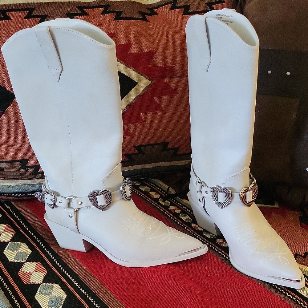 Madden Girl White Western Heeled Boots